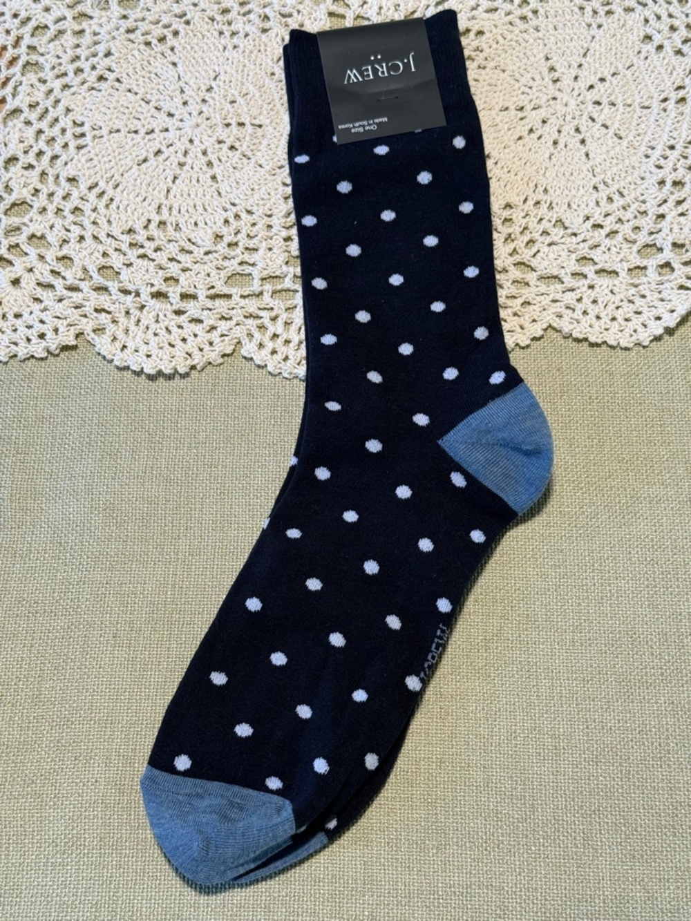 J. Crew Navy Polka Dot Dress Socks with Light Blue Toe and Heel